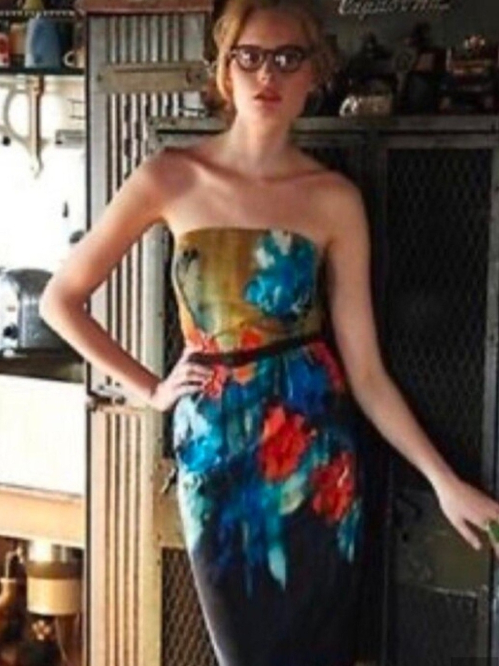 MOULINETTE SOEURS Strapless ABSTRACT Print SILK Dress in Multicolor
